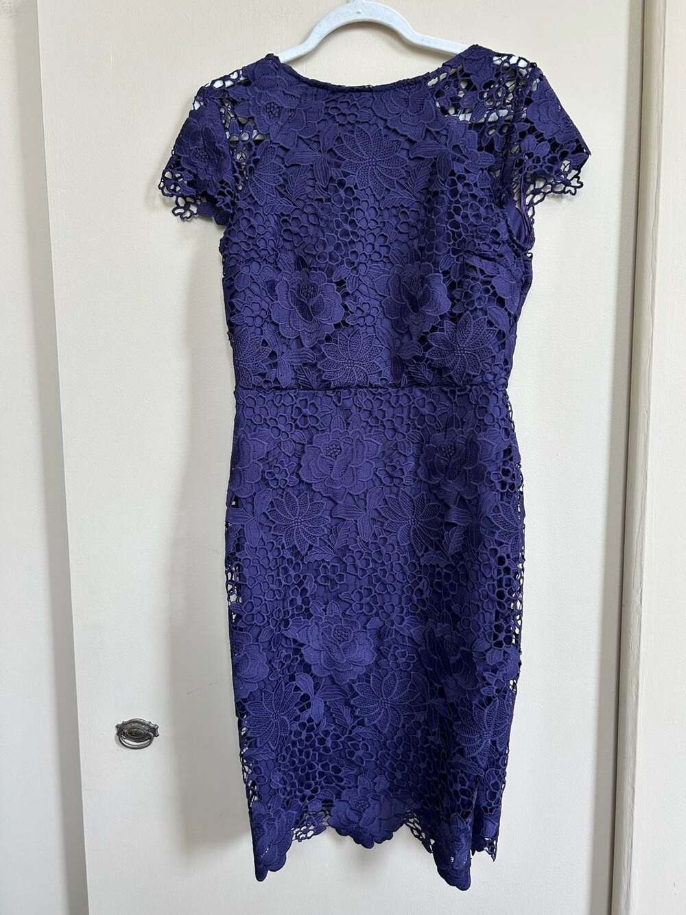 Paper Dolls London Purple Floral Lace Short Sleeve Midi Pencil Dress US 8